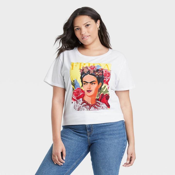Fortune Fashions Women's Plus Size Frida Short Sleeve Graphic T-shirt - White Floral