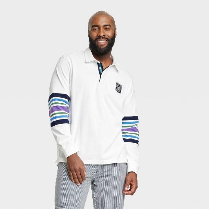 Houston White Adult Plus Size Long Sleeve Rugby Shirt - White
