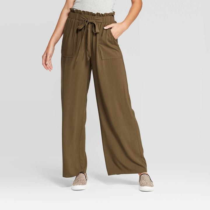 Women's Paperbag Waist Palazzo Pants - Xhilaration Olive Xs, Women's, Green