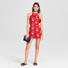 Women's Floral Print Ruffle Halter Romper - Love @ First Sight (juniors') Red