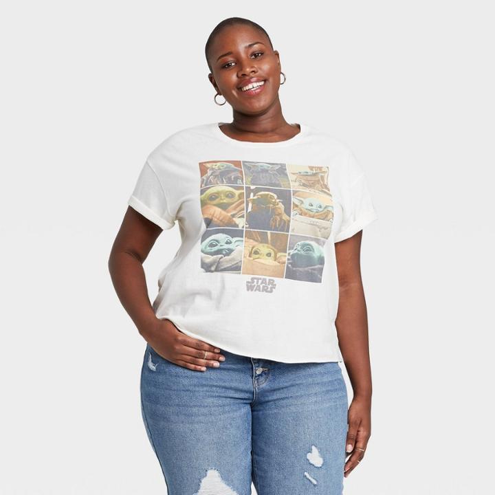 Women's Star Wars Baby Yoda Plus Size Short Sleeve Graphic T-shirt - Off-white