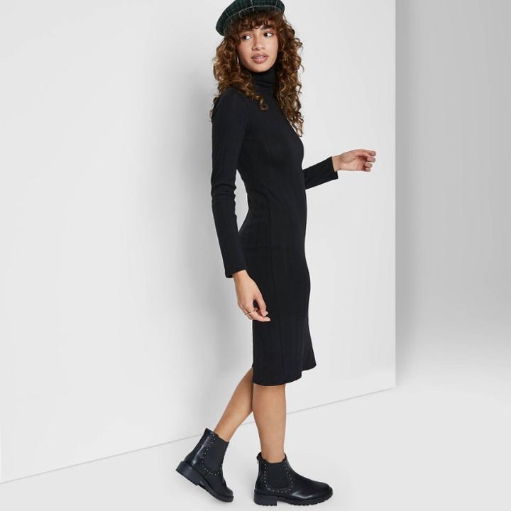 Women's Long Sleeve Knit Dress - Wild Fable Black