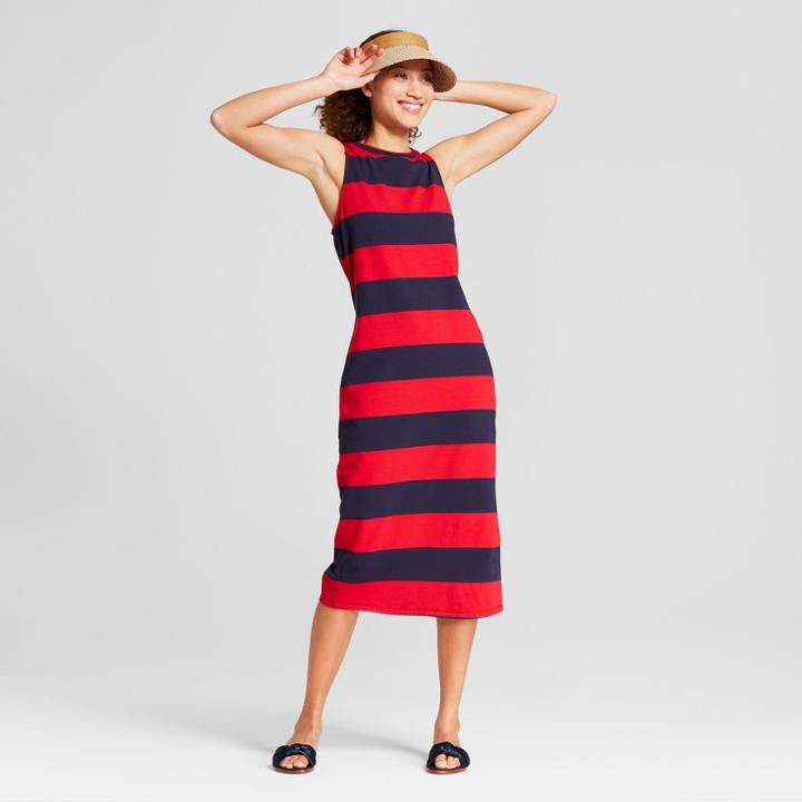 Women's Striped Sleeveless Midi Tank Dress - A New Day Navy/red Xl,