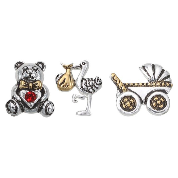 Target Treasure Lockets 3 Silver Plated Charm Set With A New Arrival Theme - Silver/gold, Women's