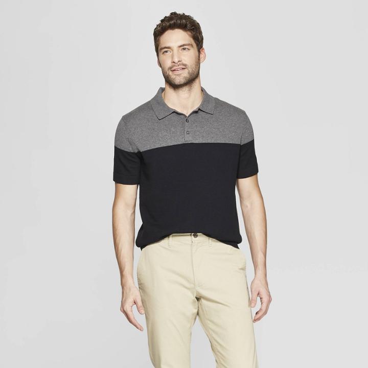 Men's Standard Fit Short Sleeve Sweater Polo Shirt - Goodfellow & Co Charcoal (grey)