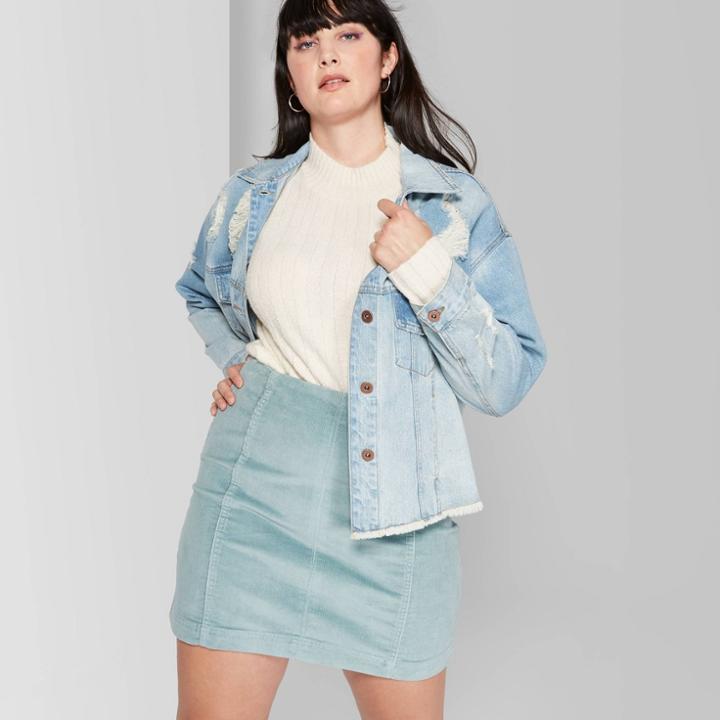 Women's Plus Size High-rise Corduroy Mini Skirt - Wild Fable Teal Blush