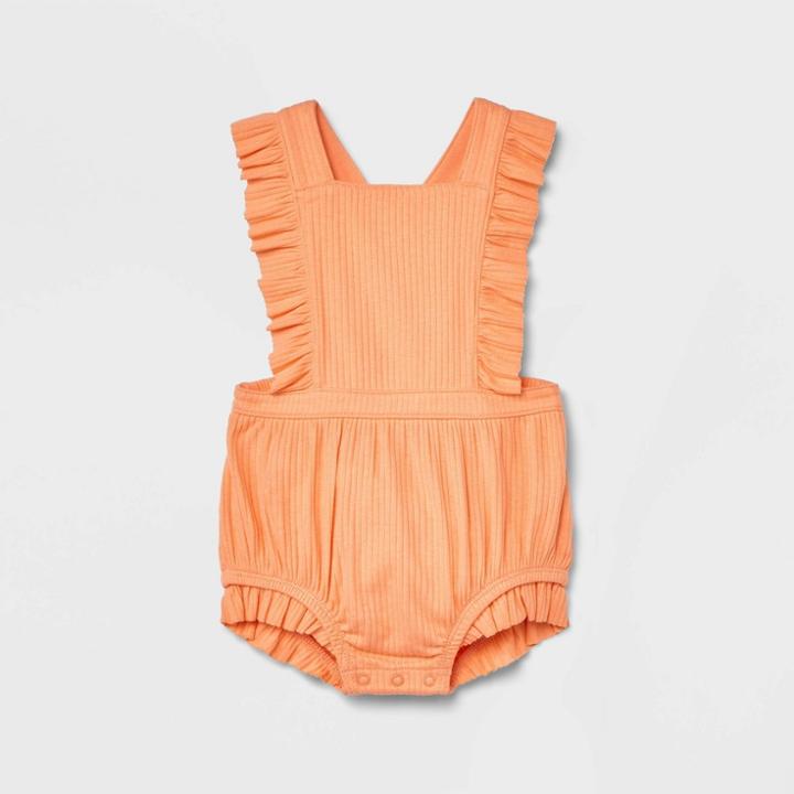 Baby Girls' Solid Ruffle Romper - Cat & Jack Orange Newborn