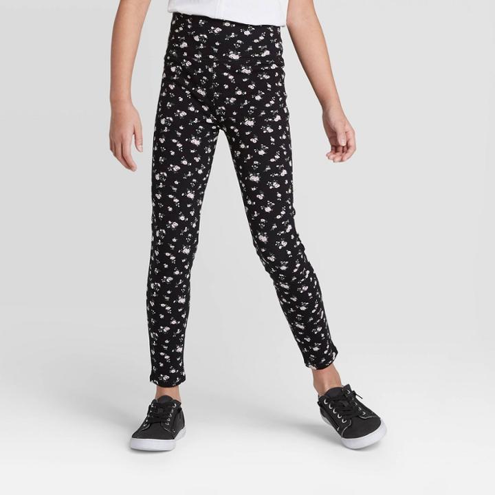 Girls' High Waist Floral Leggings - Art Class Black M, Girl's,
