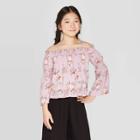 Girls' Floral Cold Shoulder Top - Art Class Pink