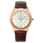Men's Croton Stainless Steel Watch With Brown Leather Band,