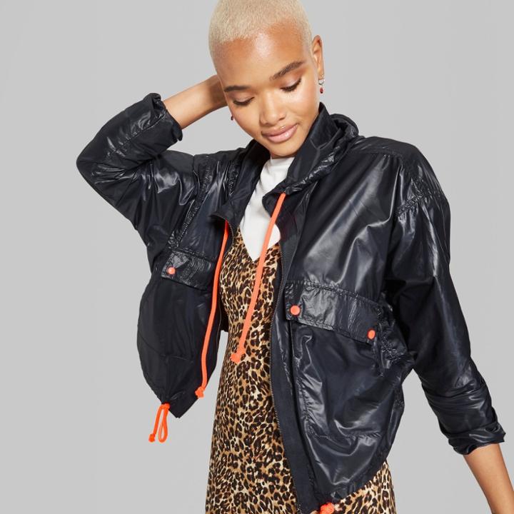 Women's Contrast Cord Cropped Hoodie Windbreaker - Wild Fable Navy