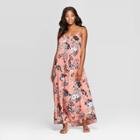 Women's Floral Print Sleeveless Strappy Scoop Neck Maxi Dress - Xhilaration Coral