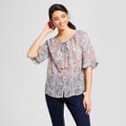 Women's Floral Print Paisley Tie Neck Top - Knox Rose Blue M,