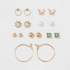 Two Balls, Two Circles, Flower, Pearl, Green Stone & Bow Earring Set - A New Day Gold