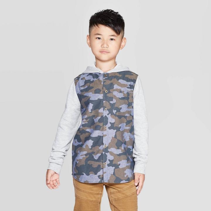 Boys' Long Sleeve Button-down Shirt - Art Class Gray/blue