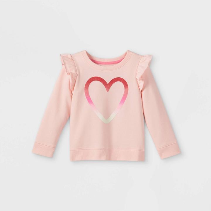 Toddler Girls' Heart Ruffle Pullover Sweatshirt - Cat & Jack Pink