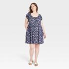 Women's Plus Size Puff Short Sleeve Day Dress - Universal Thread Navy Blue Floral