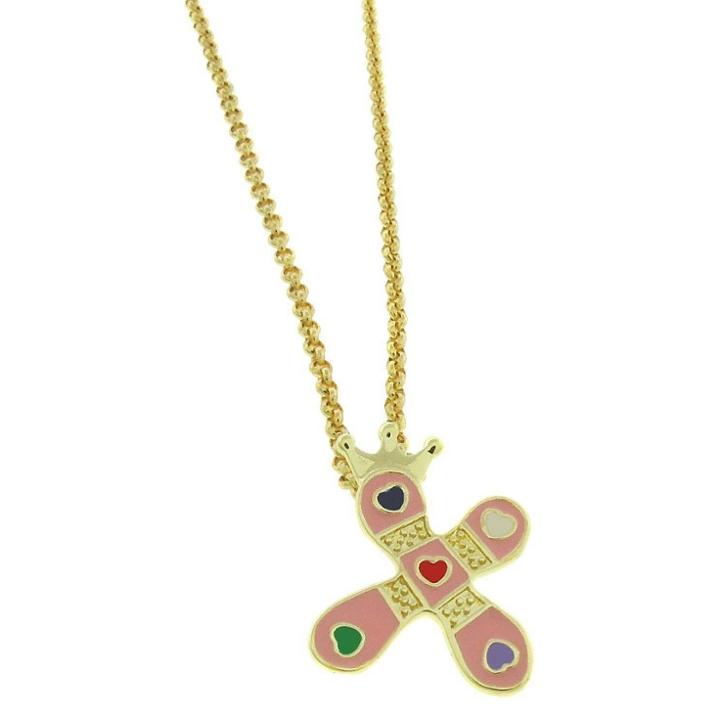 Ellen 18k Gold Overlay Enamel Initial Pendant 'x' - Pink, Women's, Gold/pink