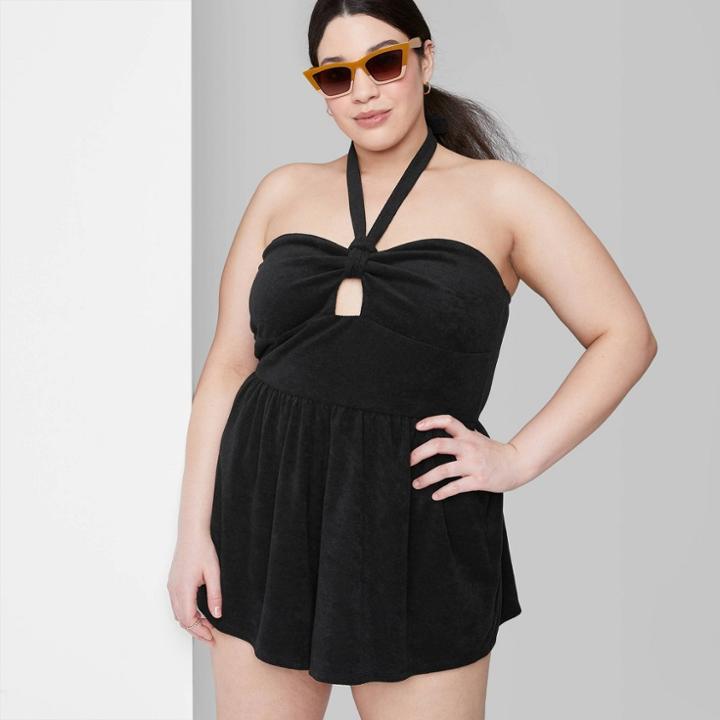 Women's Plus Size Towel Terry Romper - Wild Fable Black