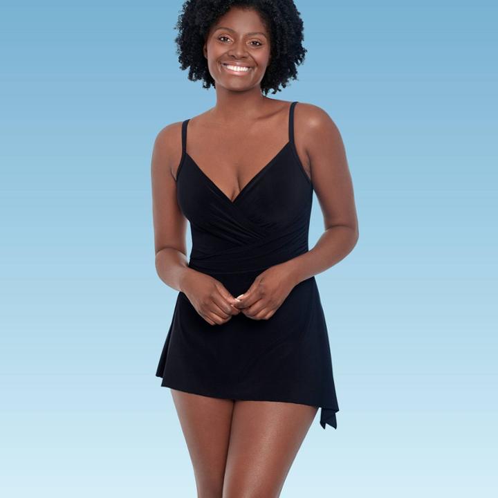Women's Slimming Control Shirred Front Swimsuit - Dreamsuit By Miracle Brands Black