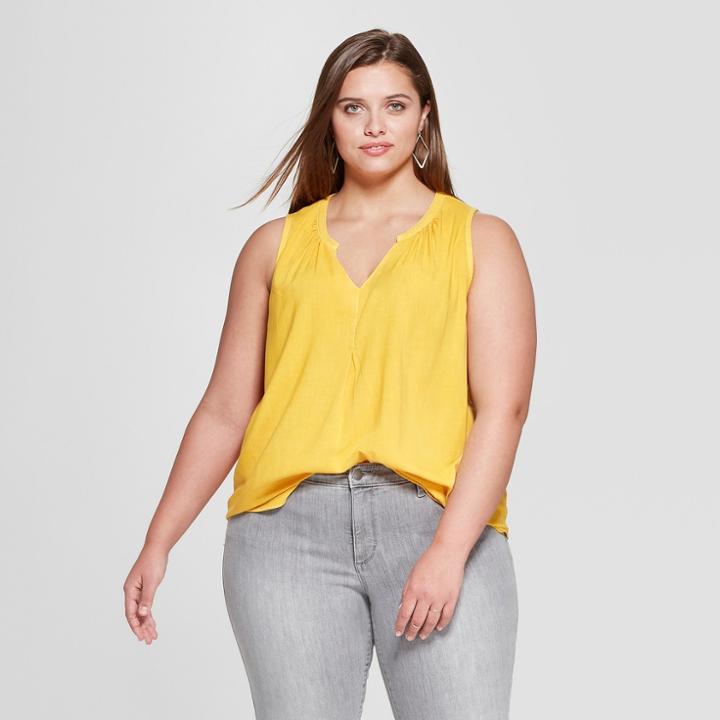 Women's Plus Size Split Neck Tank - Universal Thread Gold