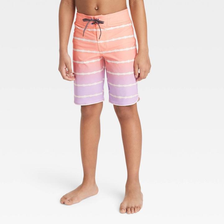 Boys' Ombre Striped Swim Trunks - Art Class 4, Pink/purple/white