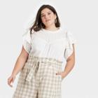 Women's Plus Size Flutter Short Sleeve Eyelet Top - A New Day White