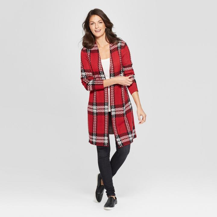 Women's Plaid Cardigan - Jillian Nicole - Red M, Black Gray Red