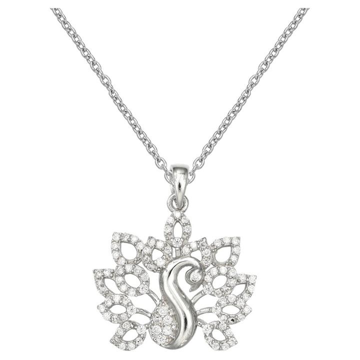 Distributed By Target Women's Peacock Pendant With Pave Cubic Zirconia In Sterling Silver - Silver/clear