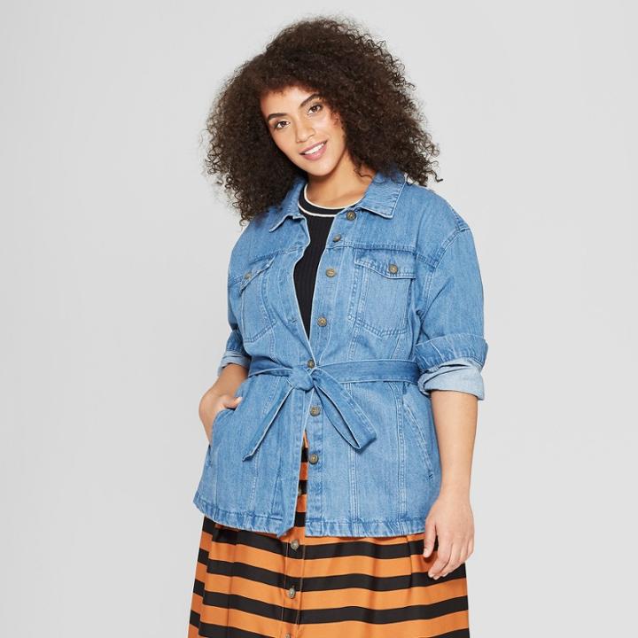 Women's Plus Size Front Pockets Belted Denim Jacket - Who What Wear Indigo Blue