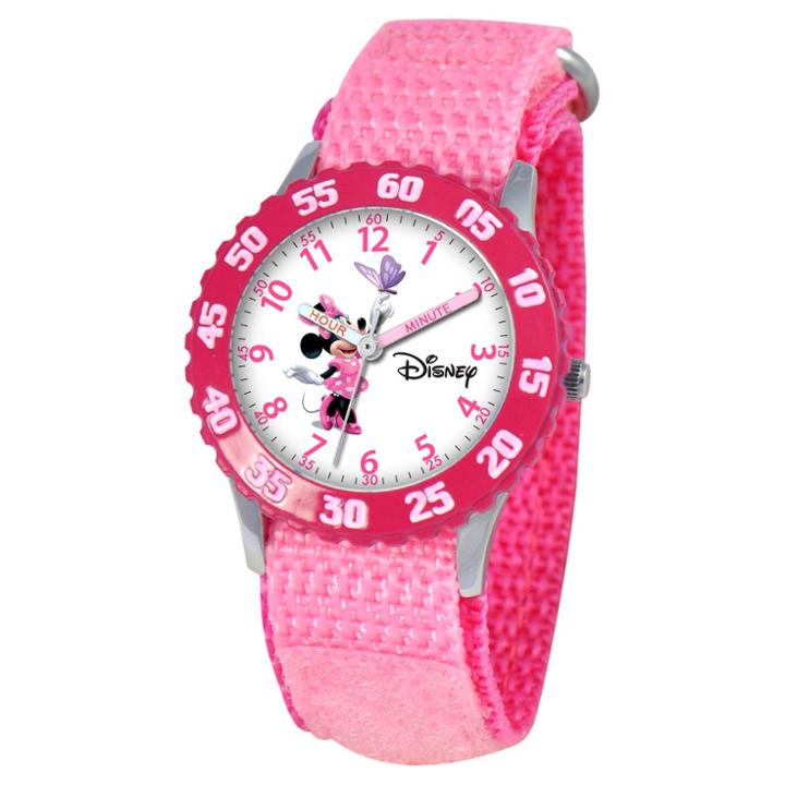 Disney Girls' Minnie Mouse Stainless Steel Time Teacher With Bezel - Pink