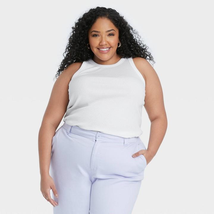 Women's Plus Size Slim Fit Racer Front Tank Top - A New Day White