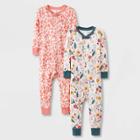 Baby Girls' 2pk Floral Striped & Leopard Pajama Romper - Cat & Jack Beige
