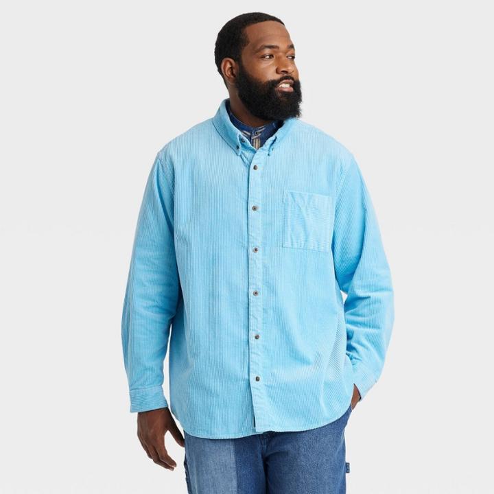 Houston White Adult Plus Size Corduroy Long Sleeve Button-down Shirt - Blue
