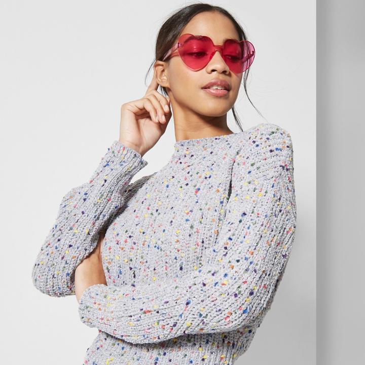 Women's Long Sleeve Mock Neck Rainbow Confetti Sweater - Wild Fable Gray