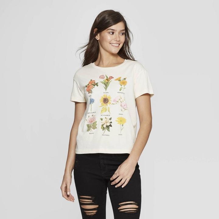 Women's Short Sleeve Flower Chart Graphic T-shirt - Fifth Sun (juniors') - White