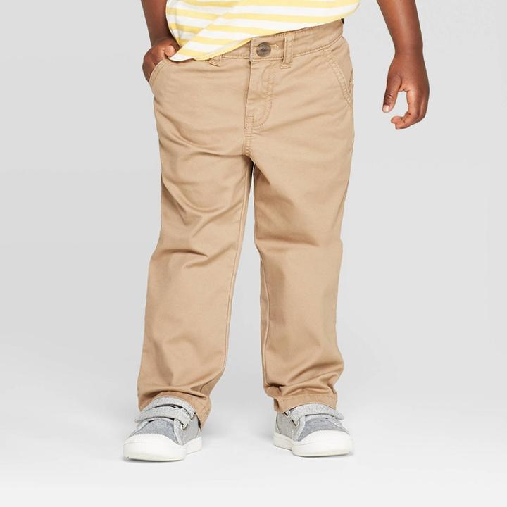 Toddler Boys' Stretch Twill Chino Pants - Cat & Jack Khaki 12m, Boy's, Beige