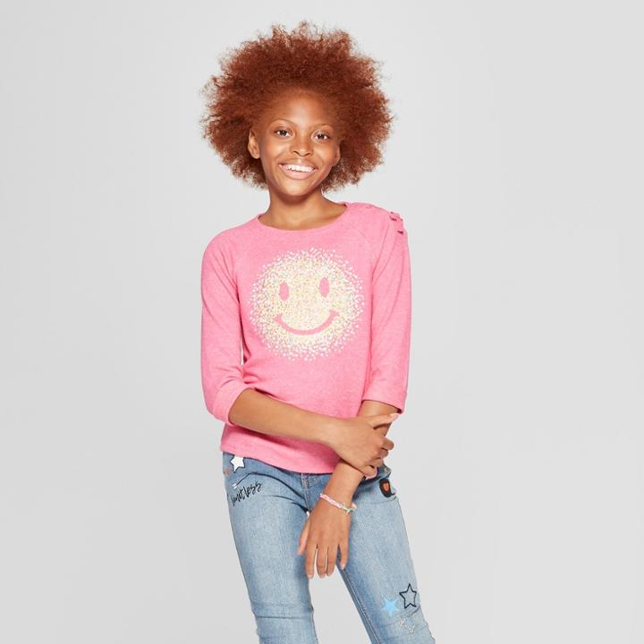 Girls' Smiley Face Cozy Pullover - Cat & Jack Pink