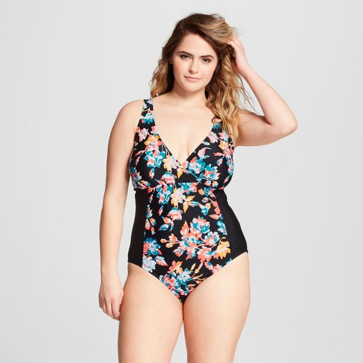 Surfside Women's Plus Size Floral One Piece - Black Floral