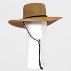 Women's Straw Boater Hat With Chin Strap - Universal Thread Brown