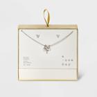 Silver Plated With Cubic Zirconia And Pearl Initial 'f' Charm Cluster Necklace And Earring Set - A New Day