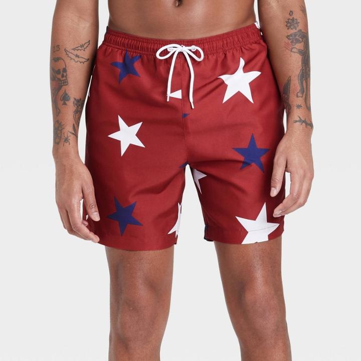 Bioworld Men's Red, White, And Blue Stars Swim