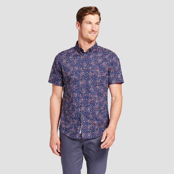 Men's Short Sleeve Soft Wash Slim Fit Button-down Shirt - Goodfellow & Co Jamestown Blue