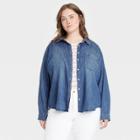 Women's Plus Size Long Sleeve Classic Fit Button-down Shirt - Universal Thread Blue Denim