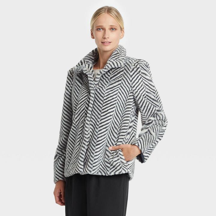 Women's Faux Fur Jacket - Who What Wear Black Chevron