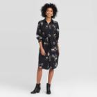 Women's Floral Print Long Sleeve Collared Shirtdress - A New Day Black