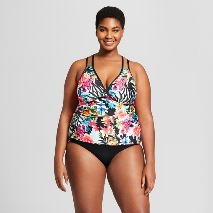 Clean Water Cleanwater Women's Striped Tropical Racerback Tankini - Floral 22w,