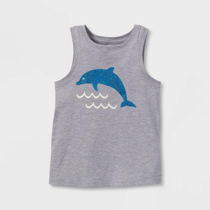Toddler Girls' Sparkle Dolphin Knit Graphic Tank Top - Cat & Jack Gray