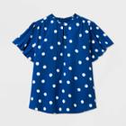 Women's Plus Size Polka Dot Flutter Short Sleeve High Neck Blouse - Ava & Viv Navy X, Women's, Blue