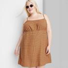 Women's Plus Size Woven Slip Dress - Wild Fable Brown Plaid